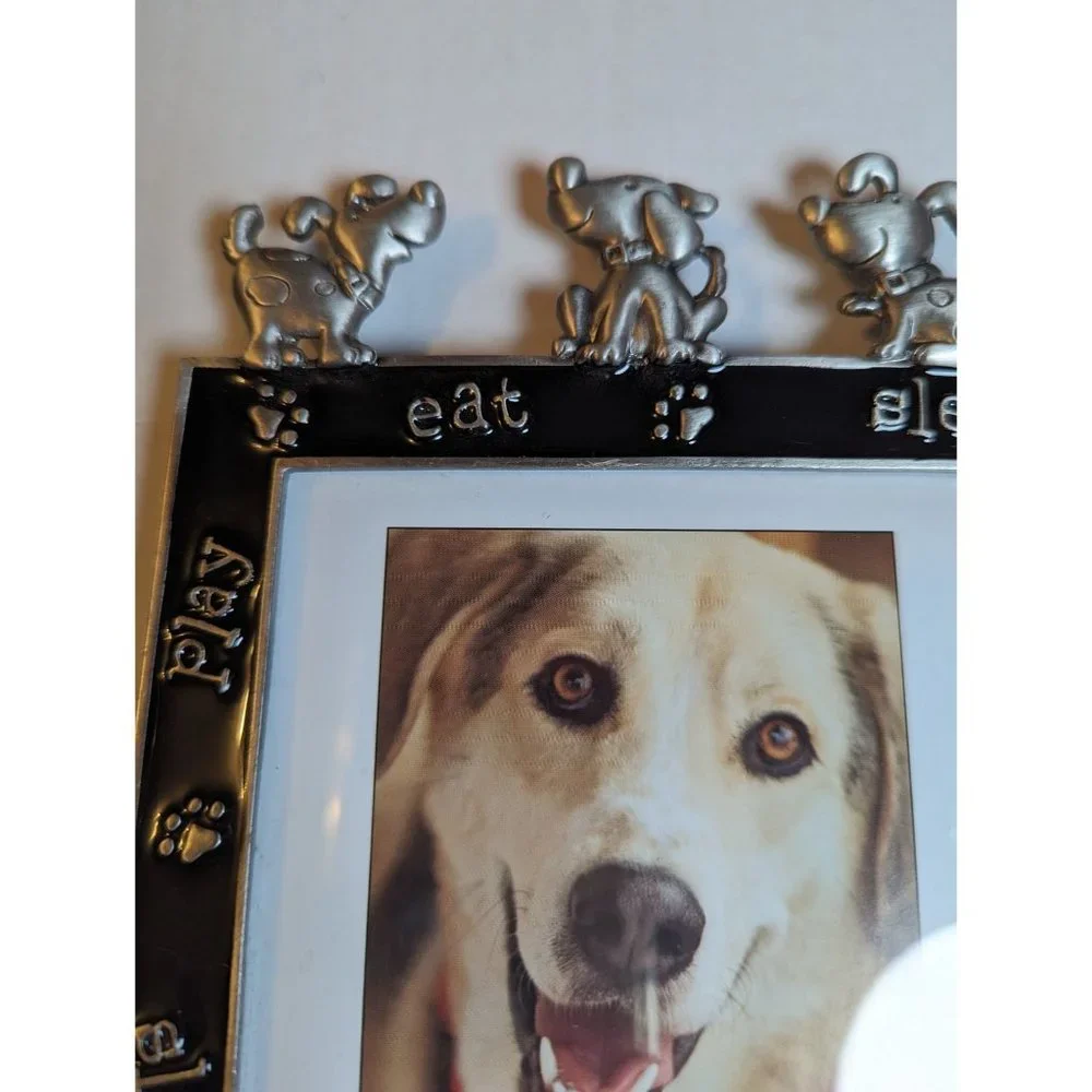 Pewter & black enamel 2D cartoon dog‎ toper 4x6 photo size frame vertical Kohls